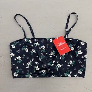 Old Navy Navy Floral Tie-Shoulder Crop Top Size 1